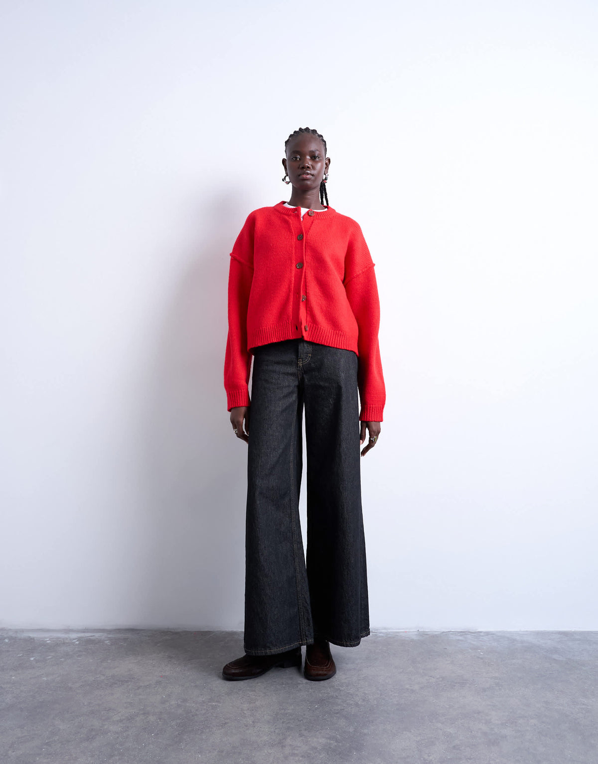 Topshop knitted exposed seam relaxed cardigan in red