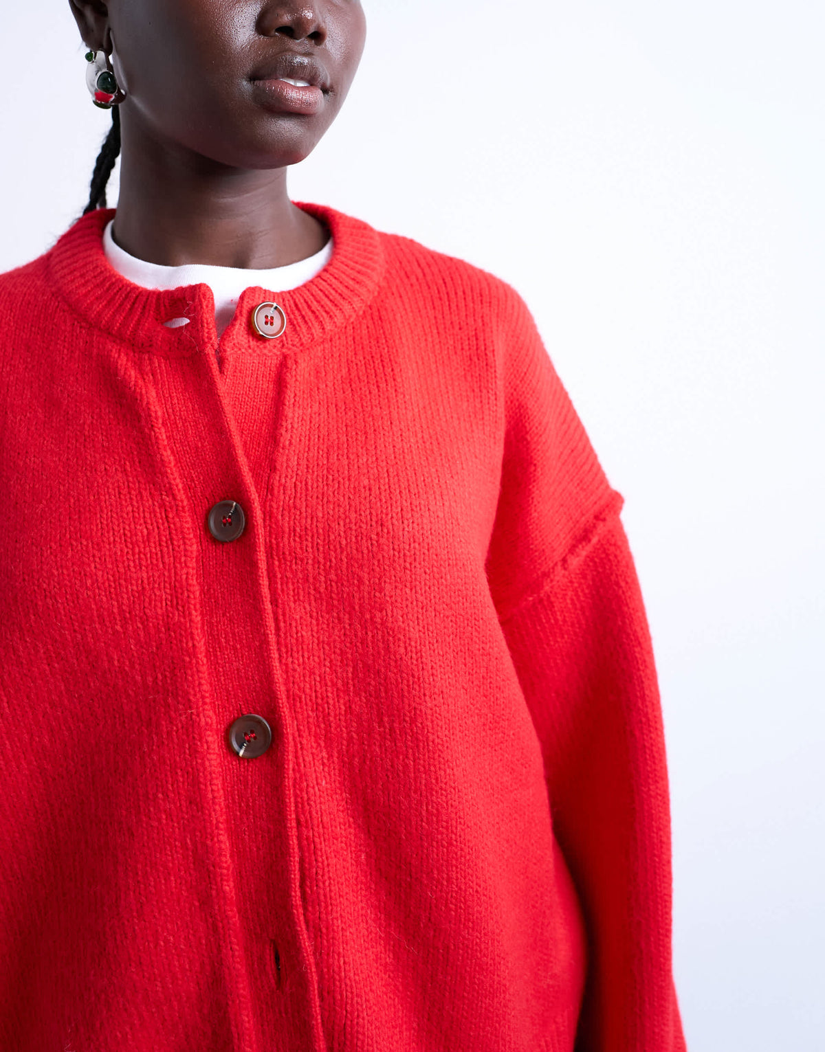 Topshop knitted exposed seam relaxed cardigan in red
