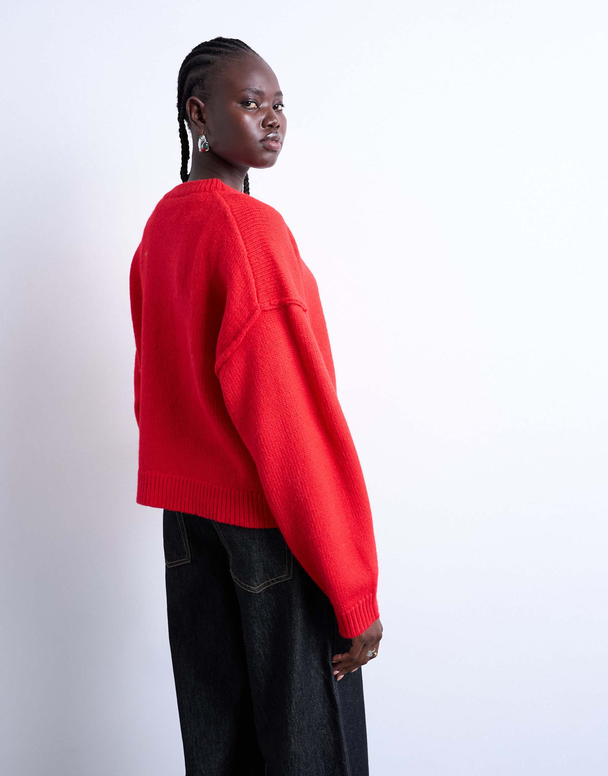 Topshop knitted exposed seam relaxed cardigan in red