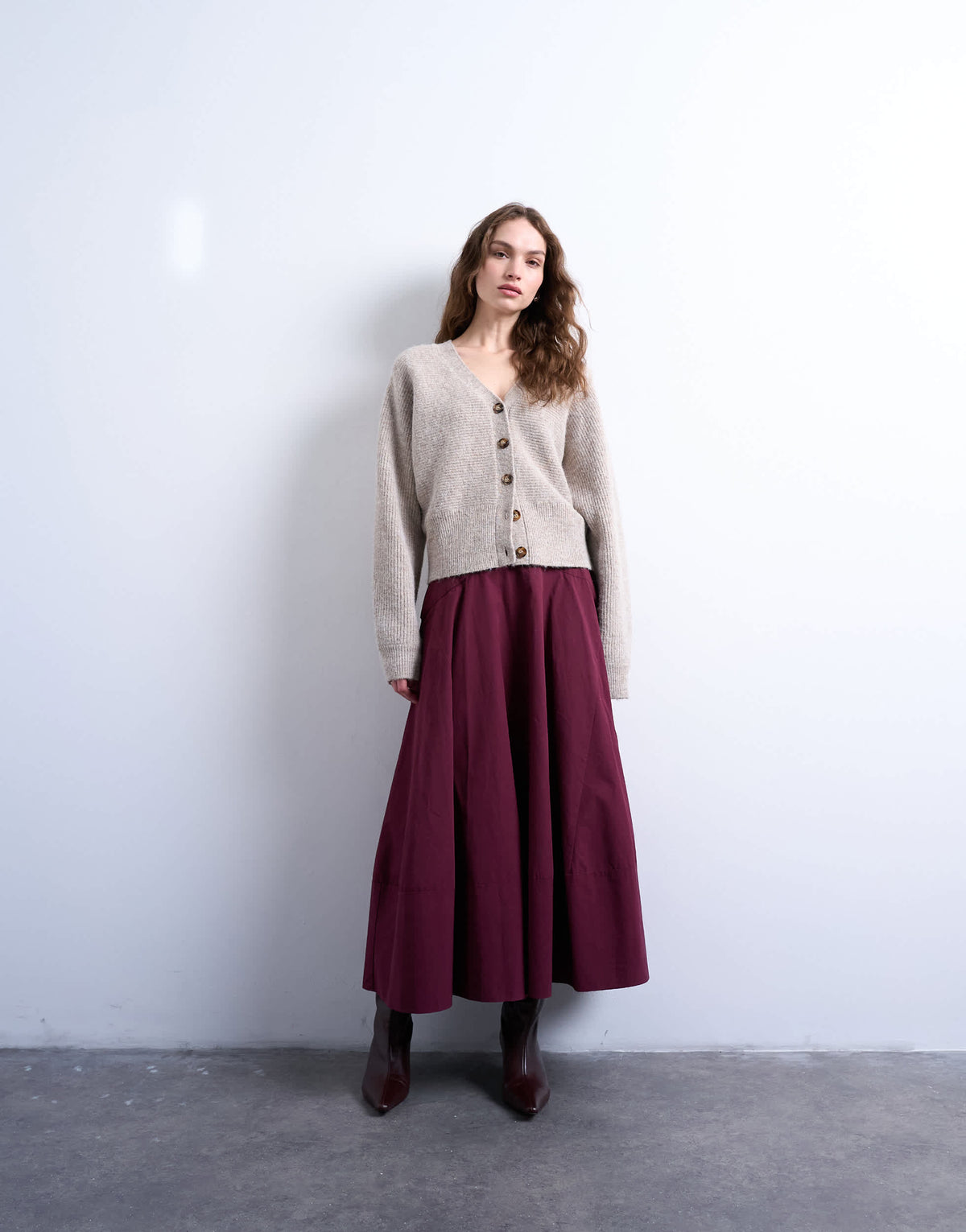 Topshop knitted v neck slouchy cardigan in oat