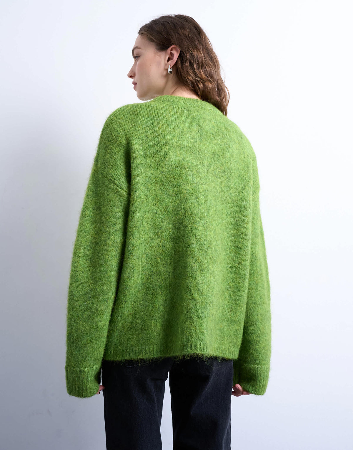 Topshop knitted boxy fluffy crew jumper in green