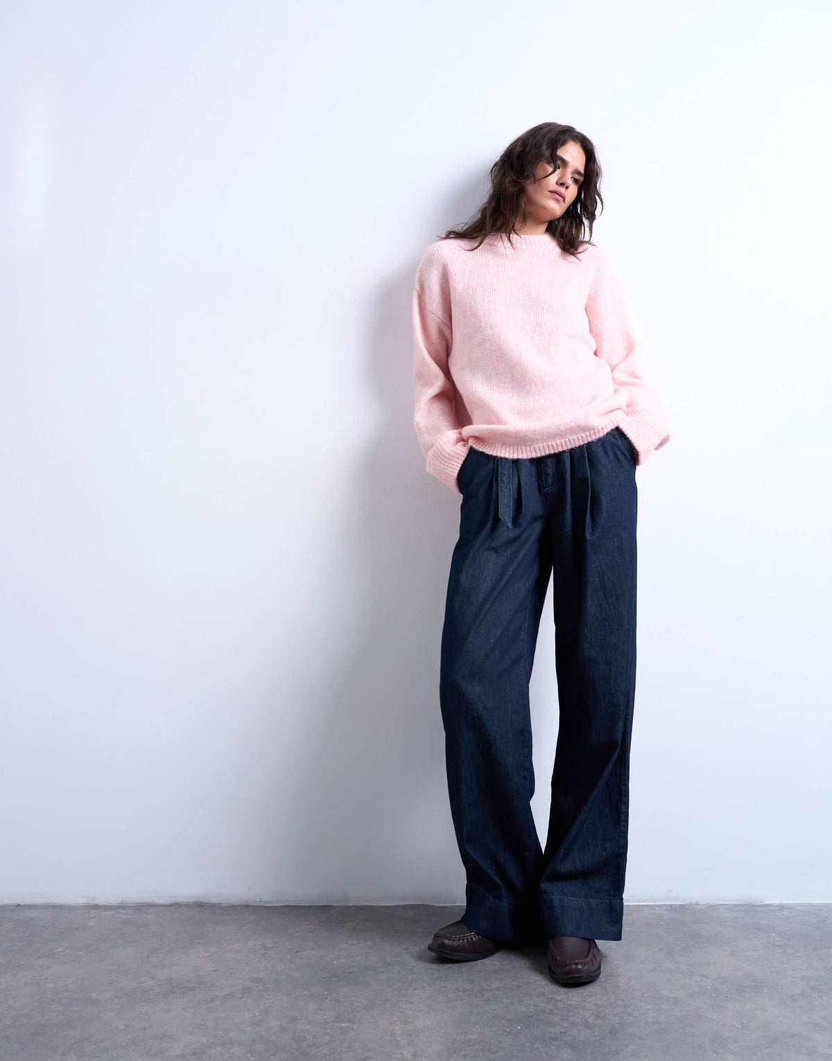 Topshop knitted boxy fluffy crew jumper in pink