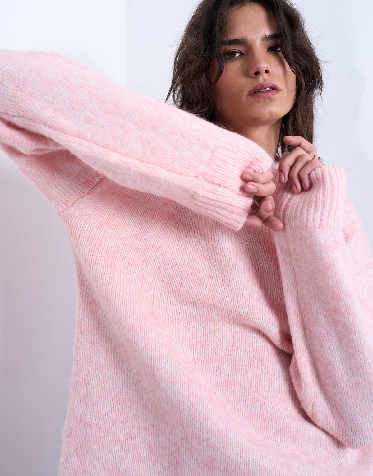 Topshop knitted boxy fluffy crew jumper in pink