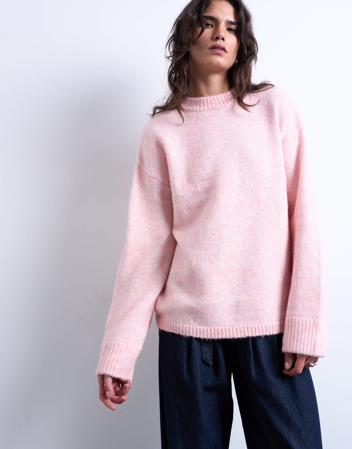 Topshop knitted boxy fluffy crew jumper in pink