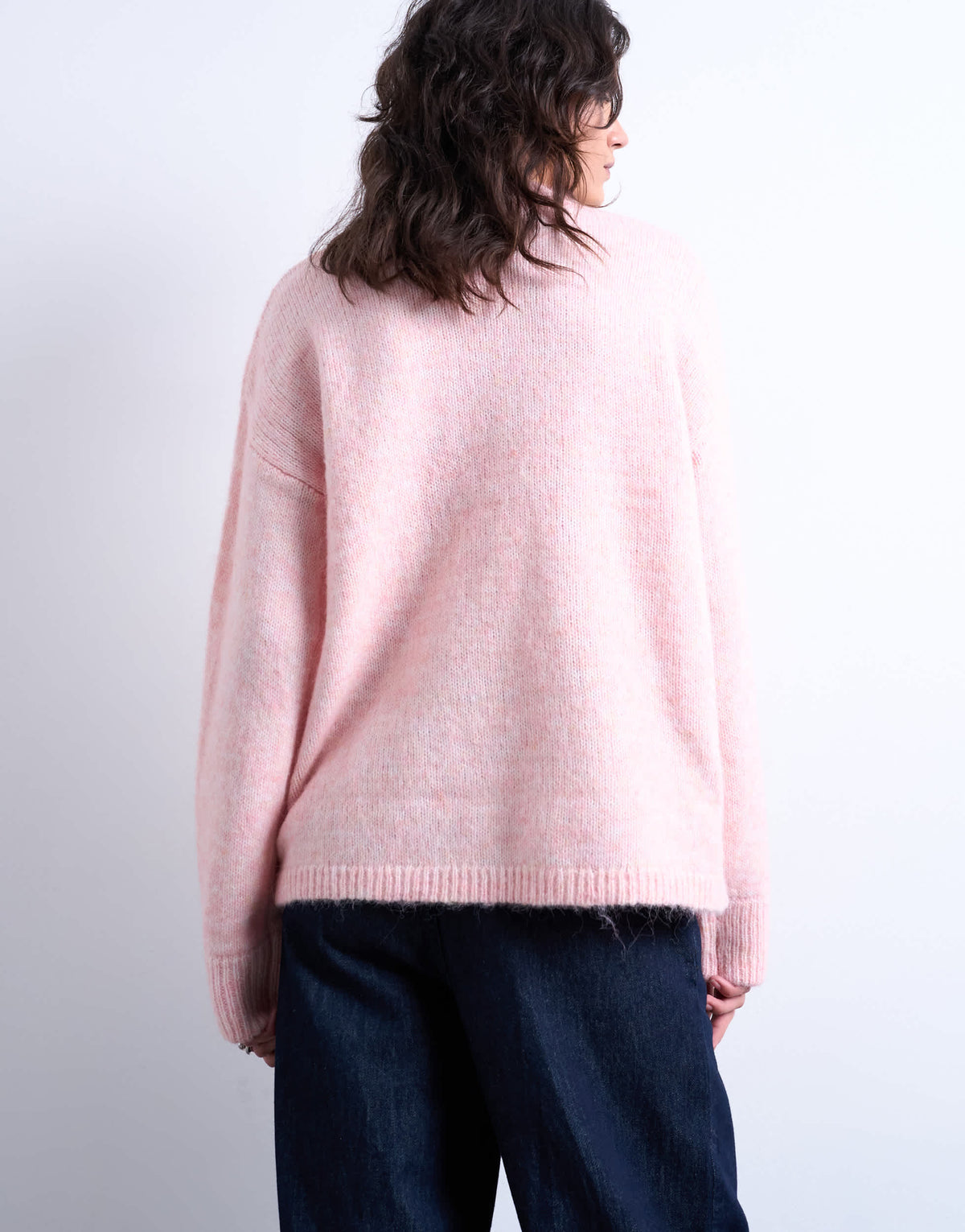 Topshop knitted boxy fluffy crew jumper in pink