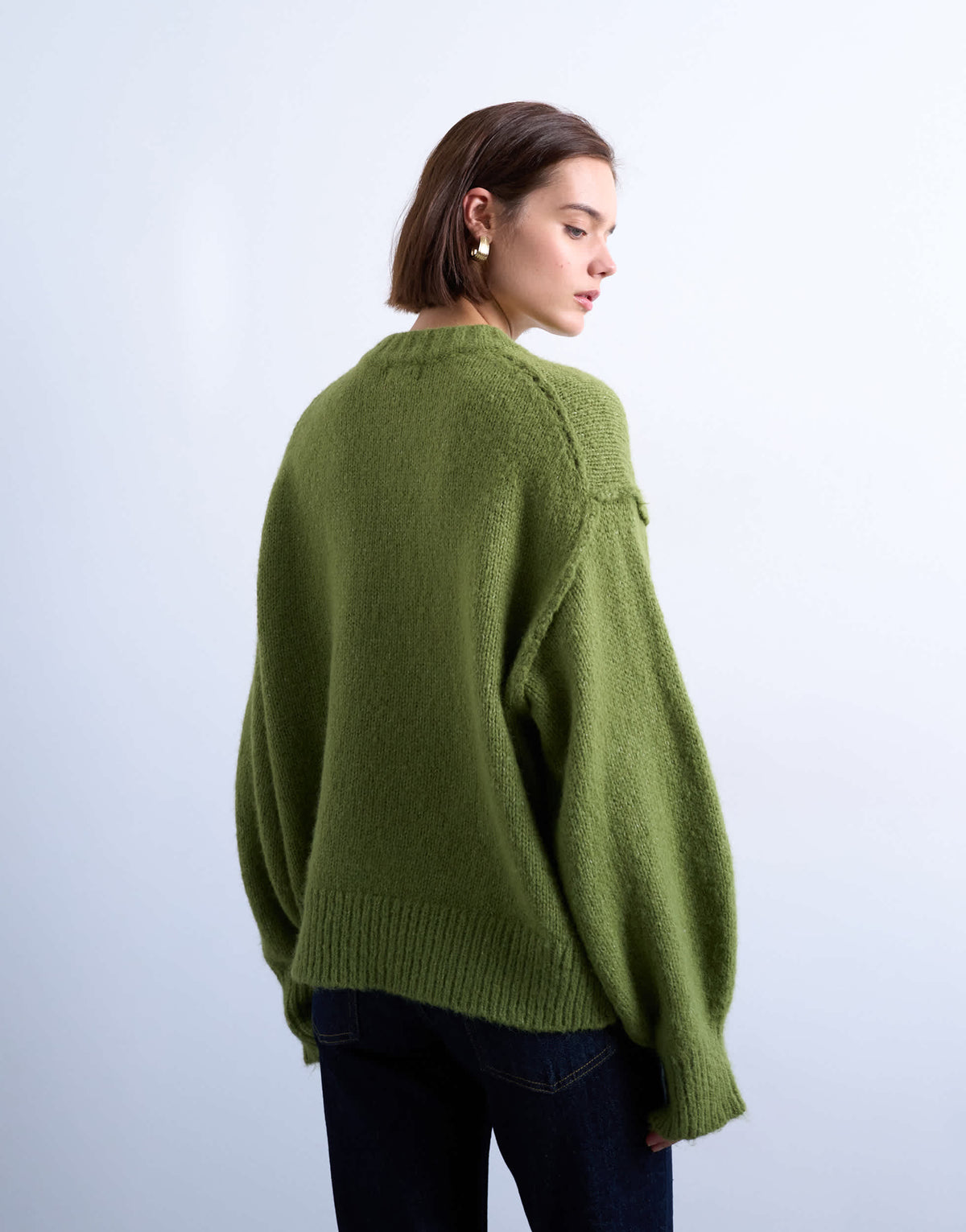 Topshop knitted wool blend fluffy exposed seam easy jumper in green