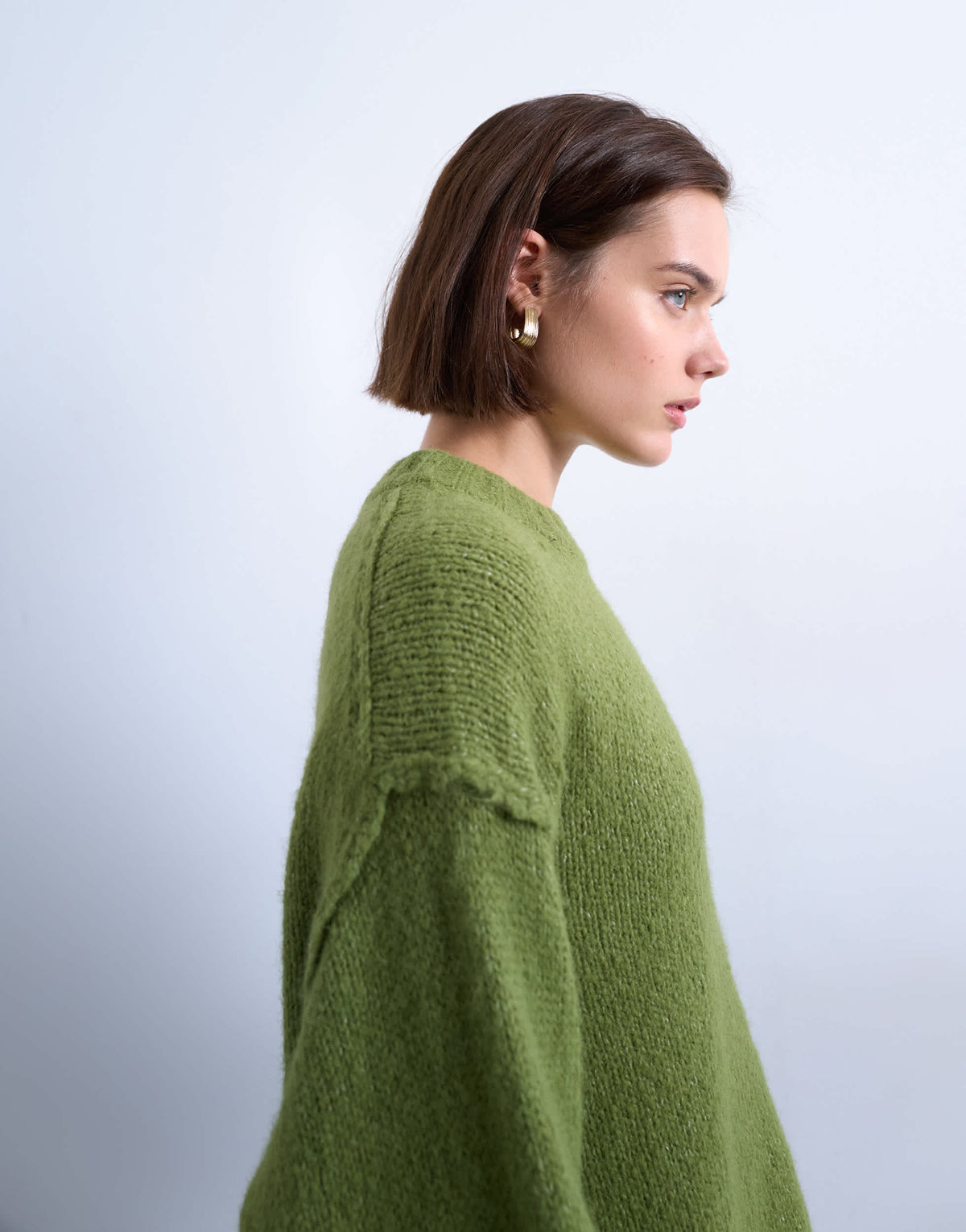Topshop knitted wool blend fluffy exposed seam easy jumper in green