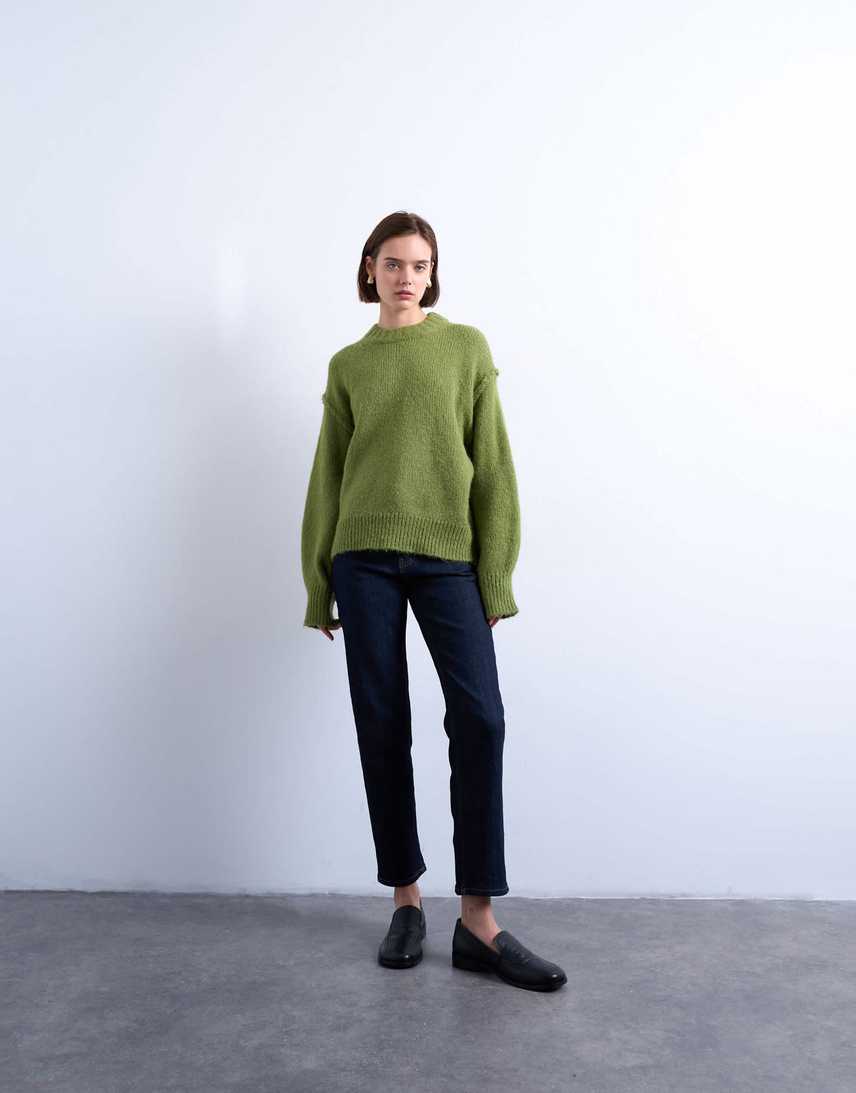 Topshop knitted wool blend fluffy exposed seam easy jumper in green
