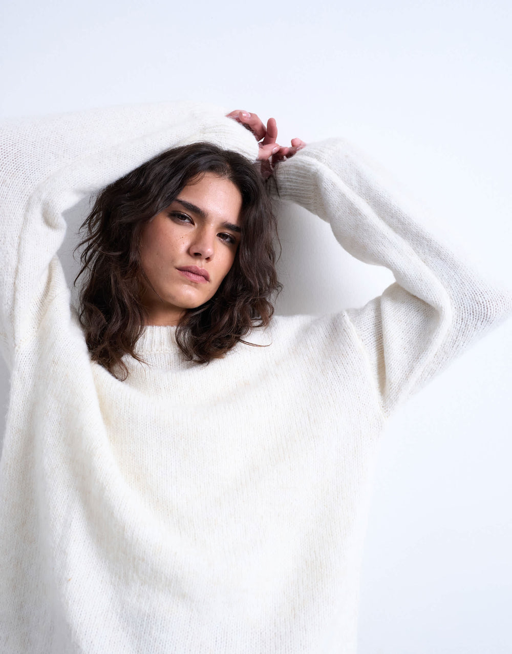 Topshop knitted boxy fluffy crew neck jumper in snow