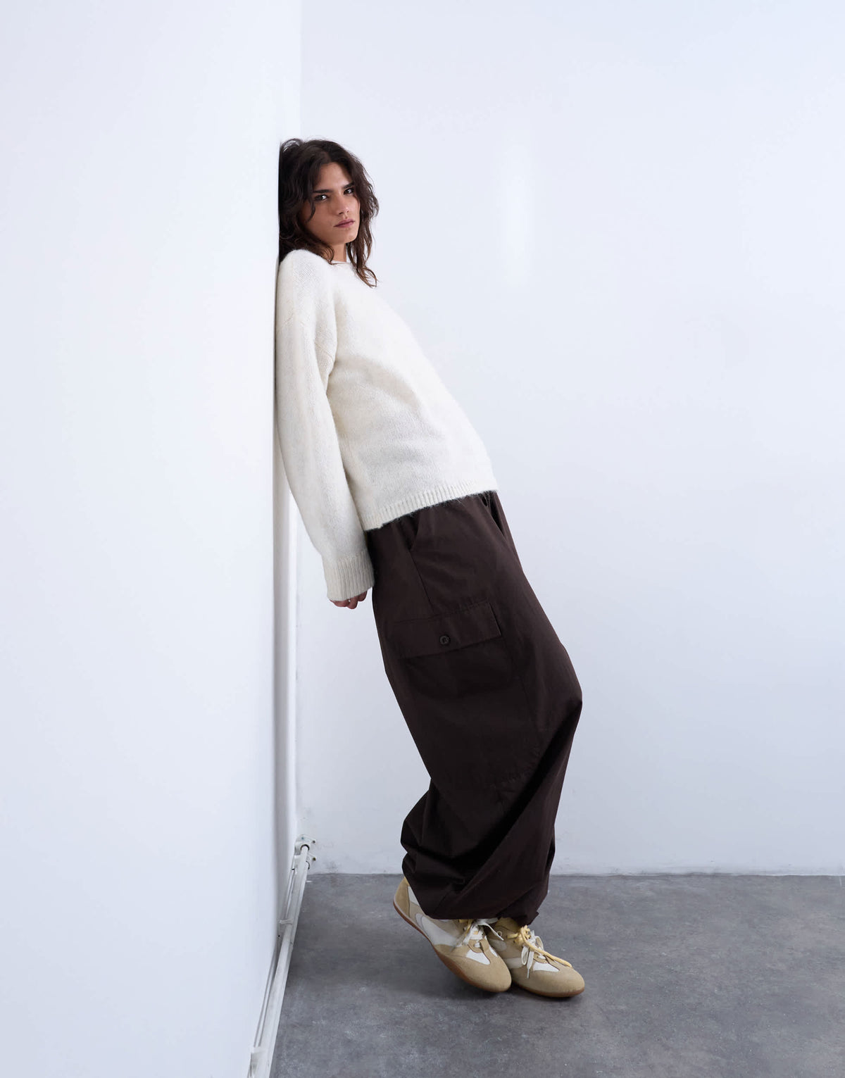 Topshop knitted boxy fluffy crew neck jumper in snow