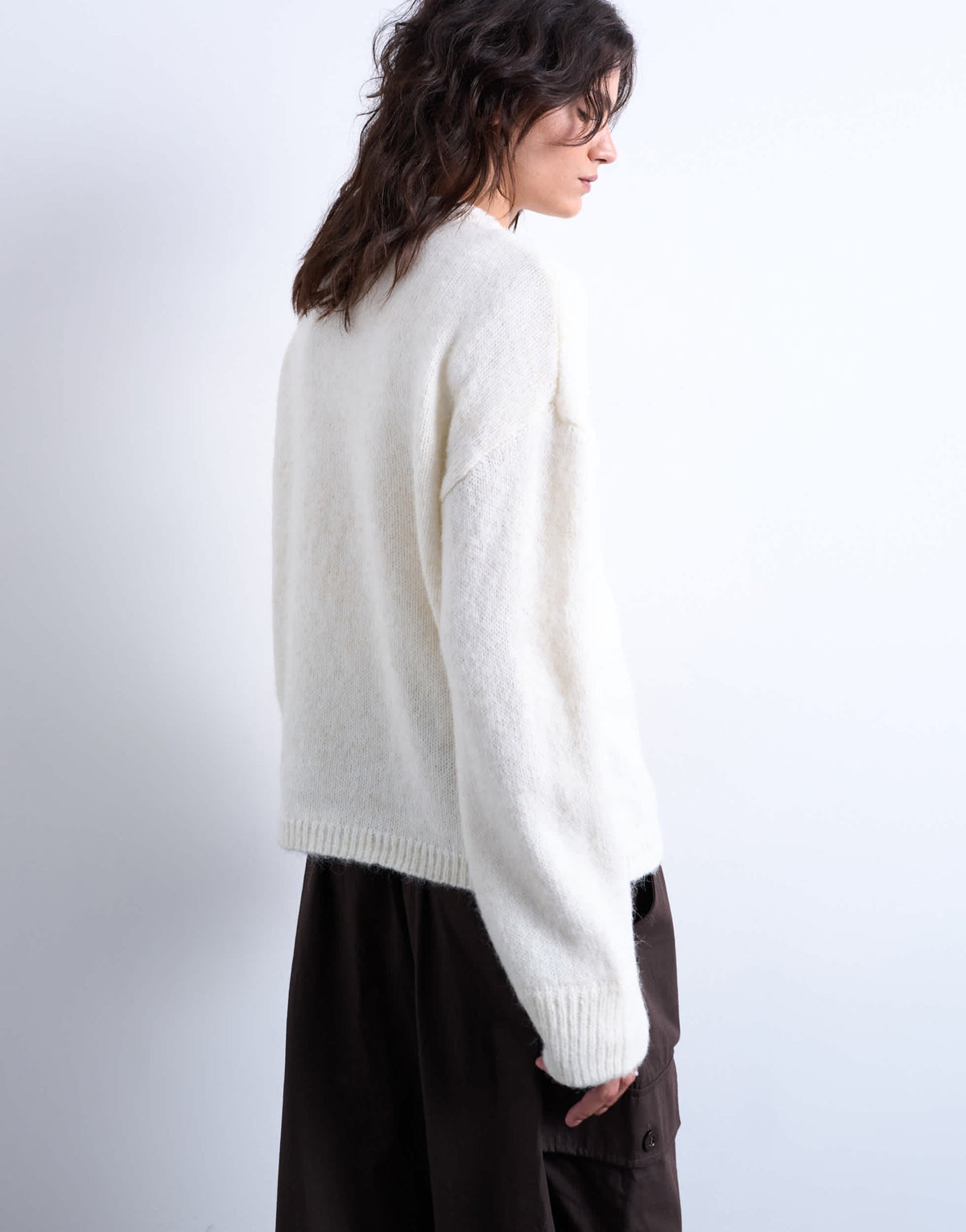 Topshop knitted boxy fluffy crew neck jumper in snow