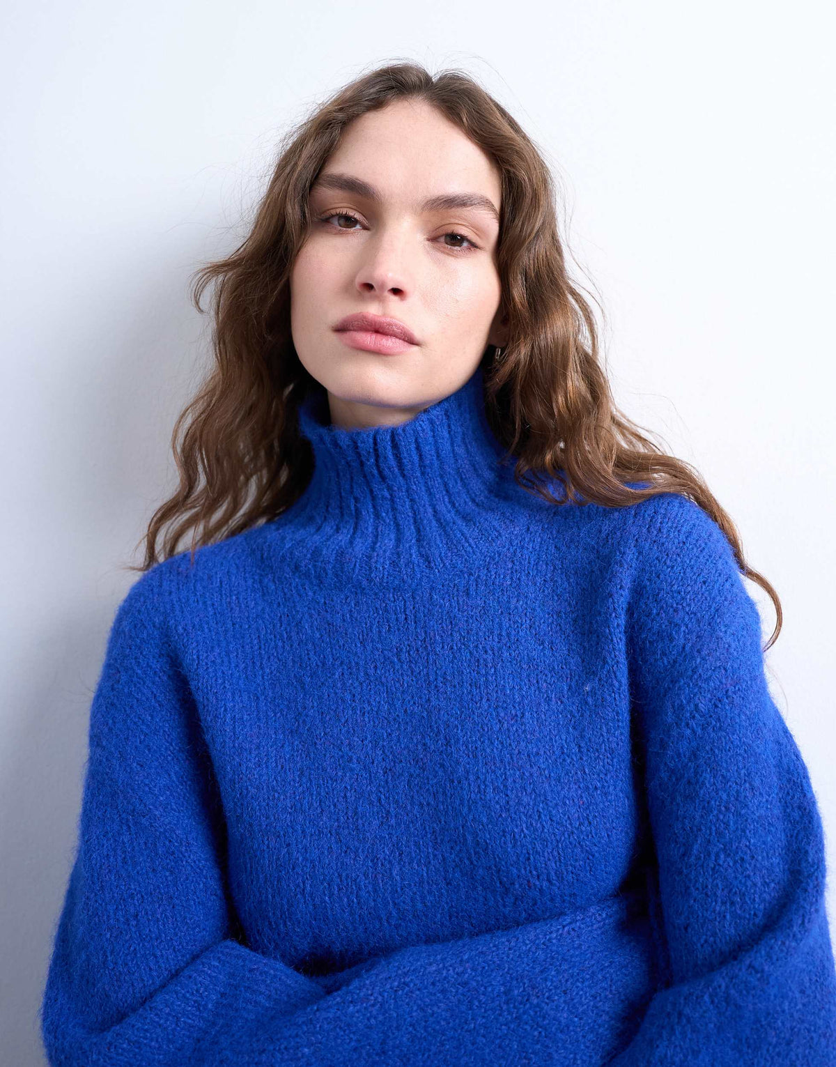 Topshop knitted oversized funnel neck longline jumper with neck detail