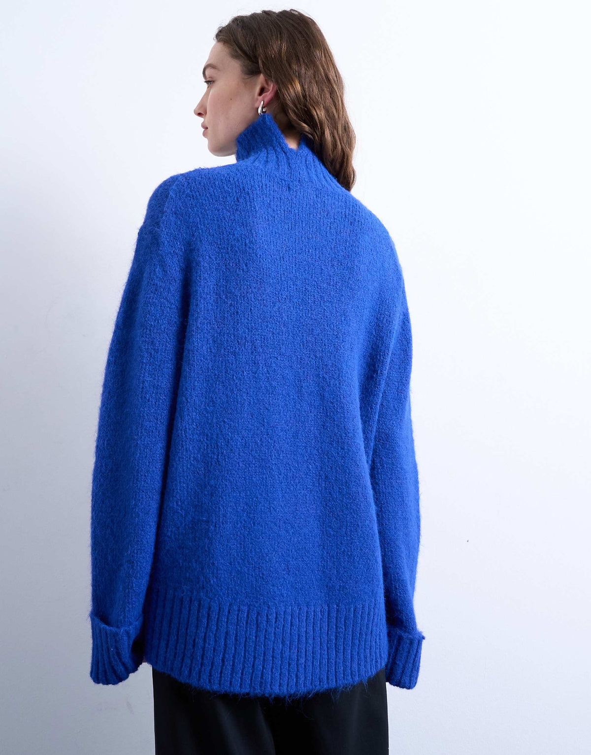 Topshop knitted oversized funnel neck longline jumper with neck detail