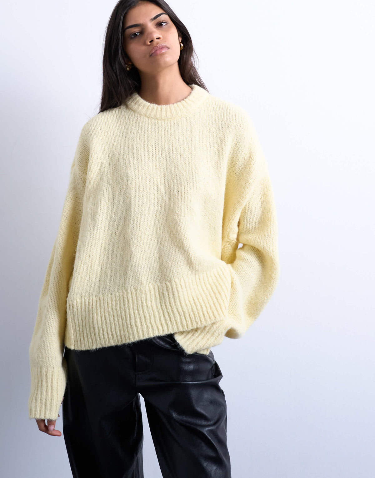 Topshop knitted wool blend fluffy ultimate jumper in buttermilk