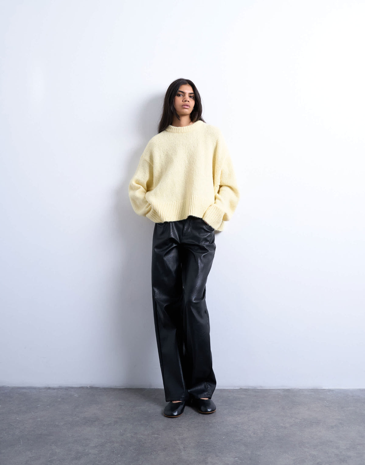 Topshop knitted wool blend fluffy ultimate jumper in buttermilk