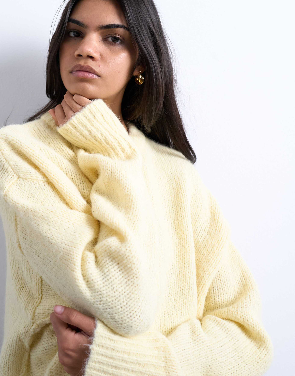 Topshop knitted wool blend fluffy ultimate jumper in buttermilk