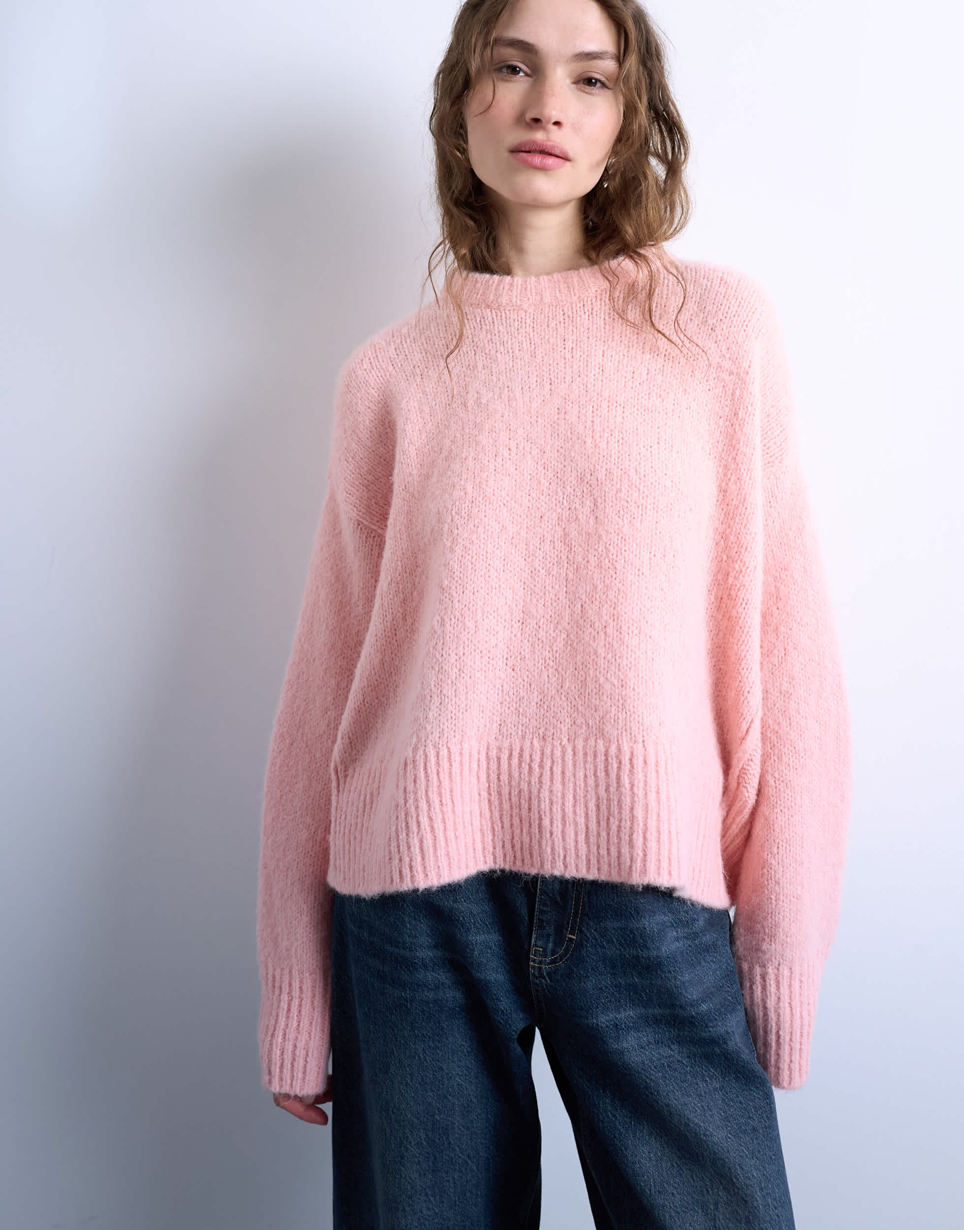 Topshop Strickpullover aus Wollmischung, flauschig und elegant, in Rosa