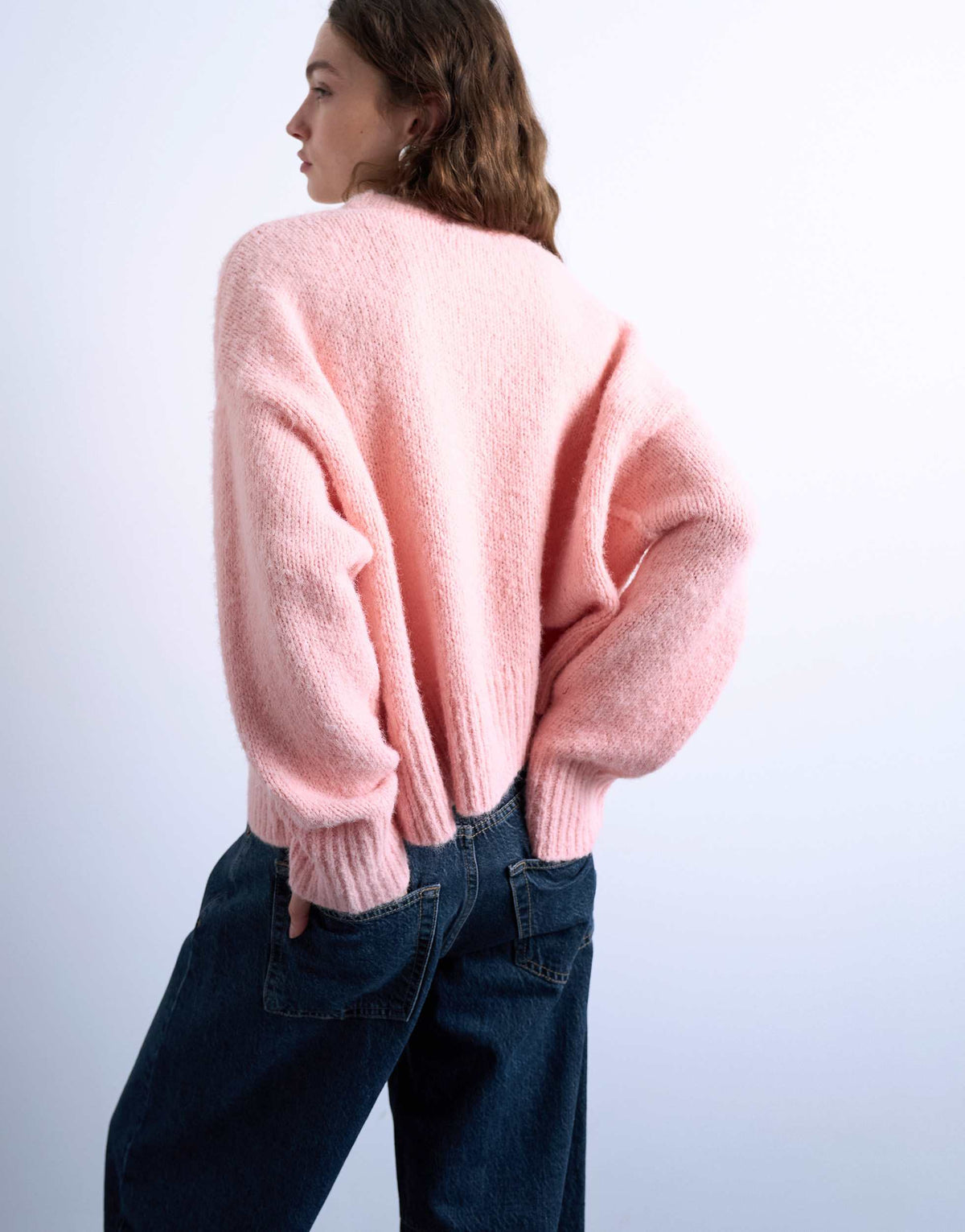 Topshop knitted wool blend fluffy ultimate jumper in pink