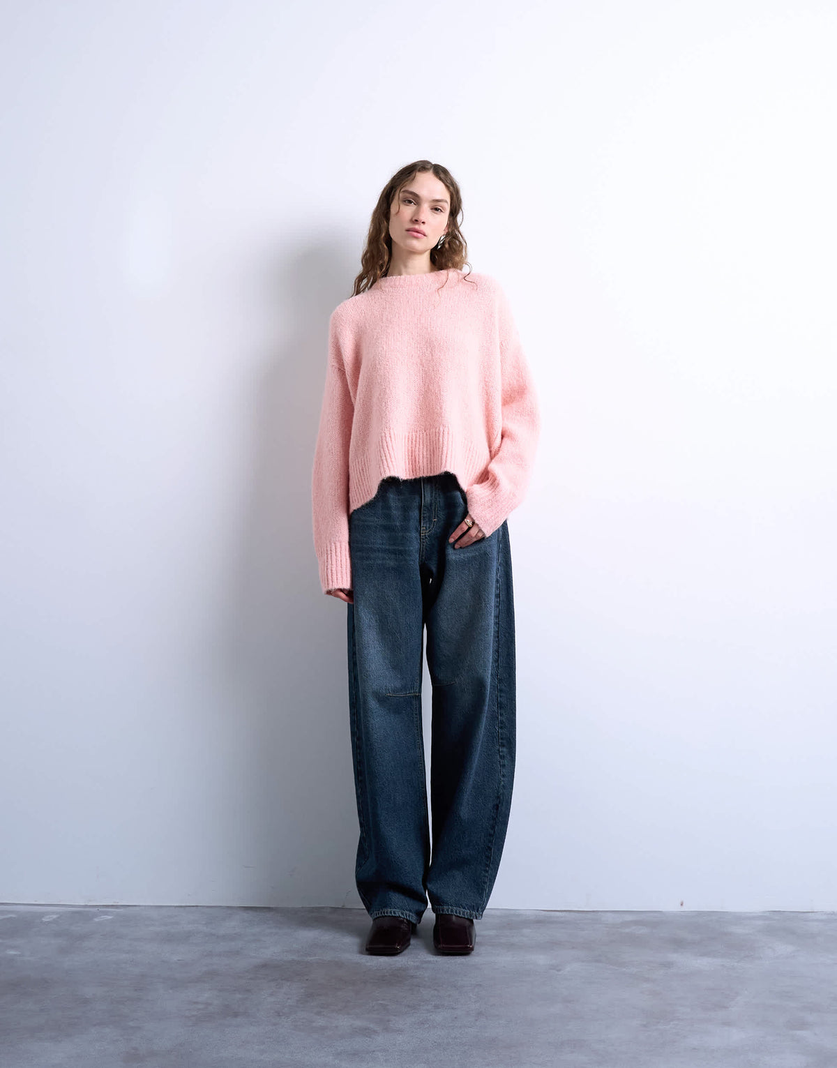 Topshop knitted wool blend fluffy ultimate jumper in pink