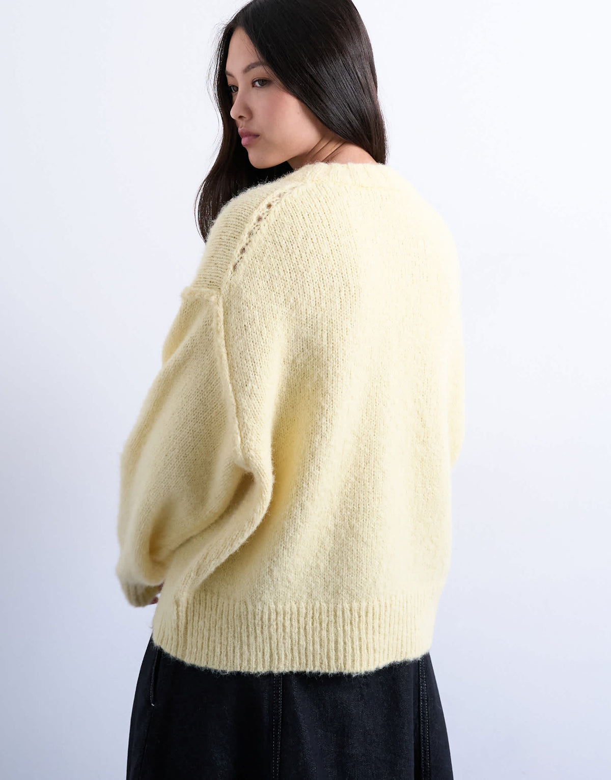 Topshop knitted wool blend fluffy exposed seam easy jumper in buttermilk