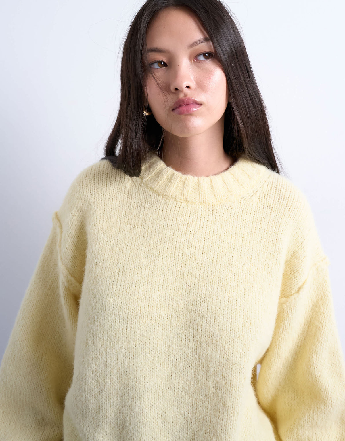 Topshop knitted wool blend fluffy exposed seam easy jumper in buttermilk