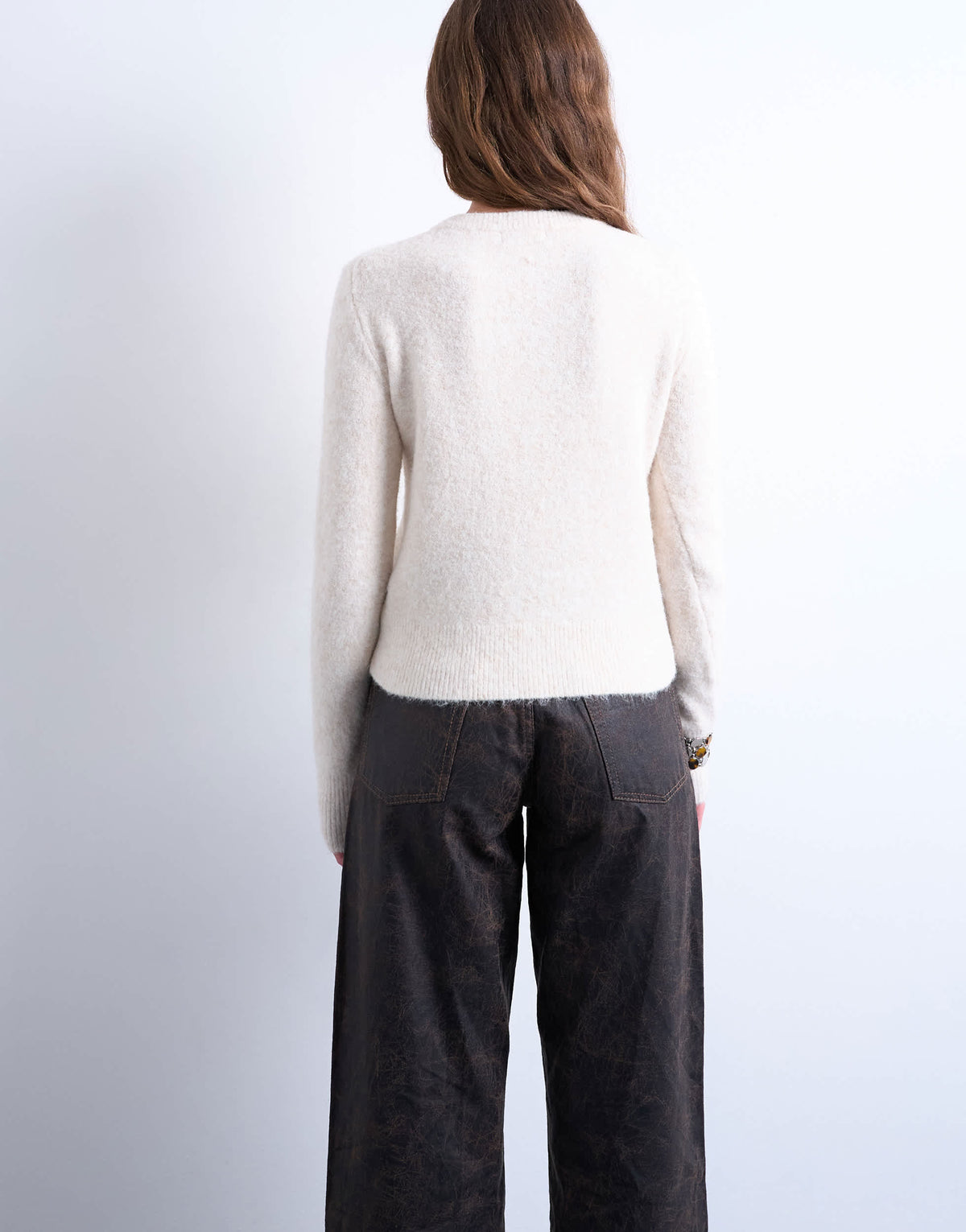 Topshop knitted covered button cardigan in ivory