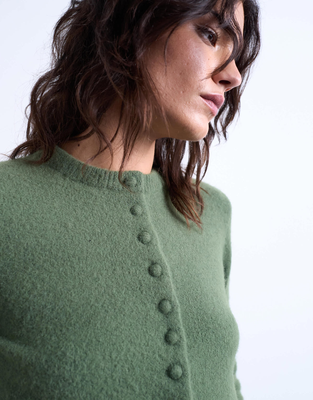 Topshop knitted covered button cardigan in green