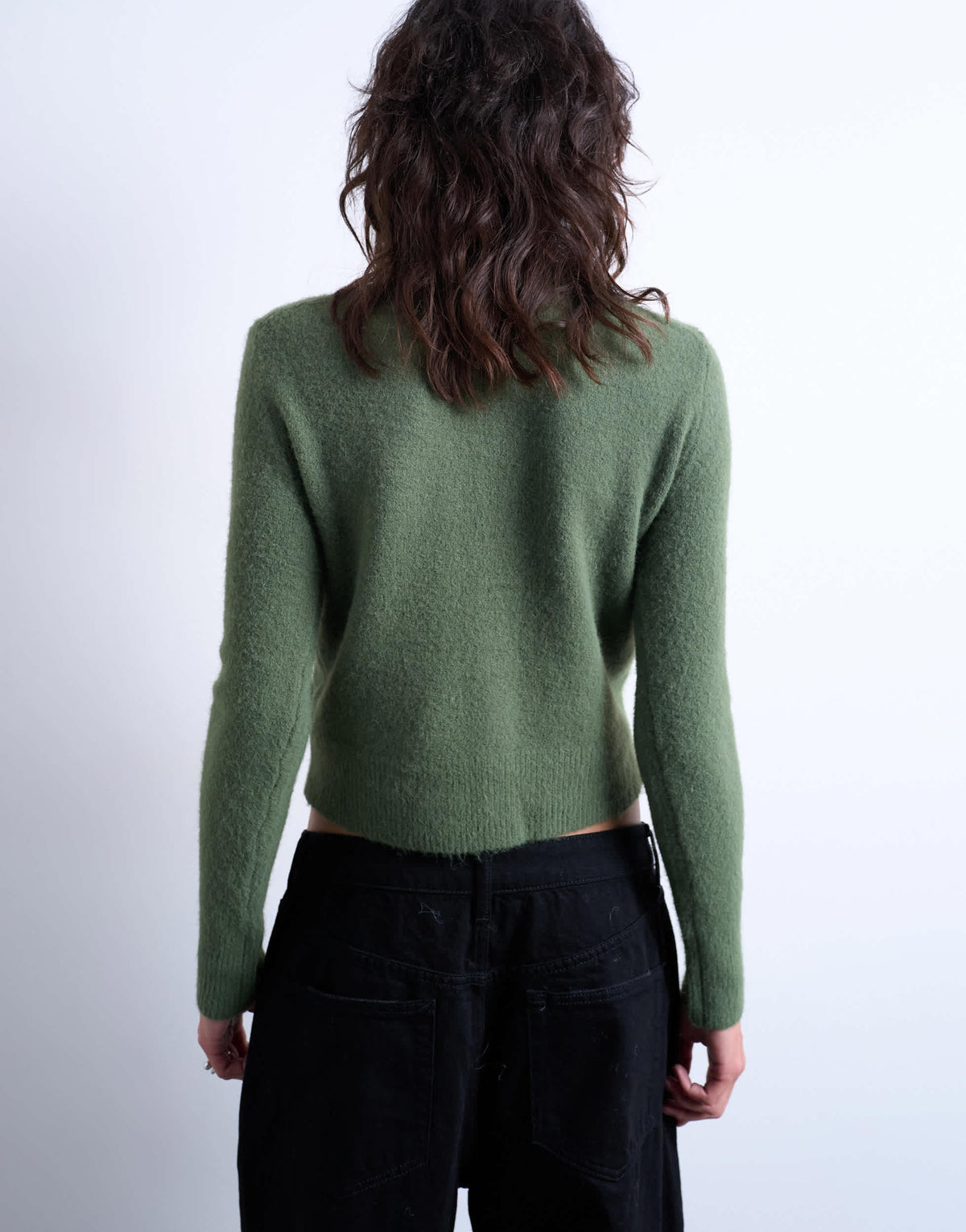 Topshop knitted covered button cardigan in green
