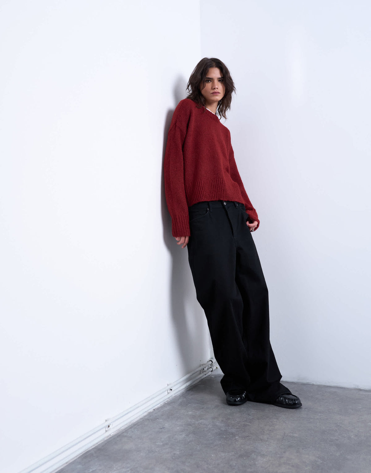 Topshop knitted wool blend fluffy ultimate jumper in red