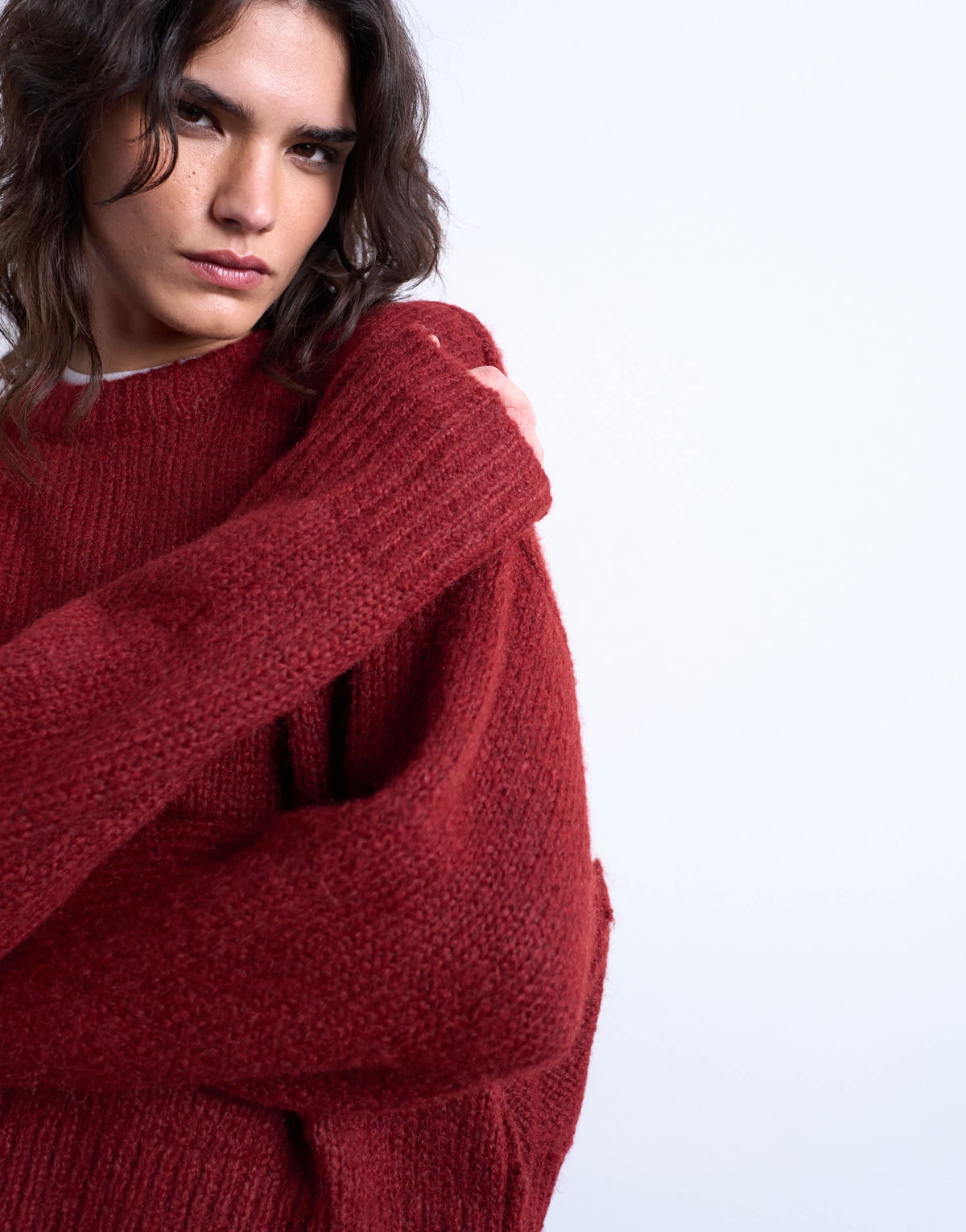 Topshop knitted wool blend fluffy ultimate jumper in red