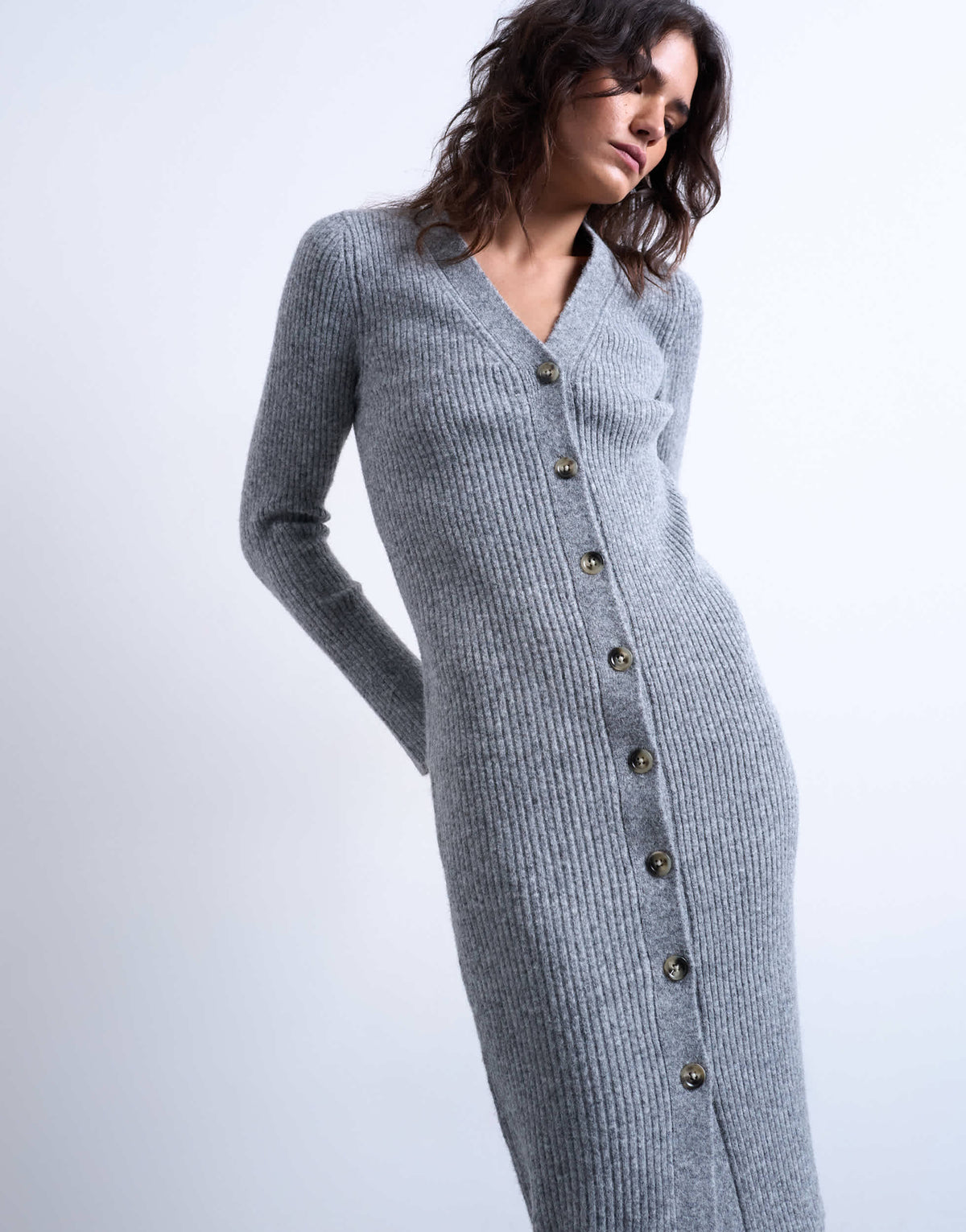 Topshop knitted cardigan midi dress in grey