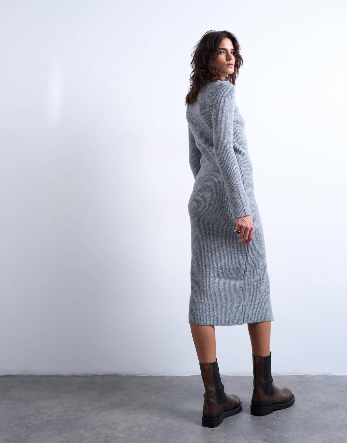 Topshop knitted cardigan midi dress in grey