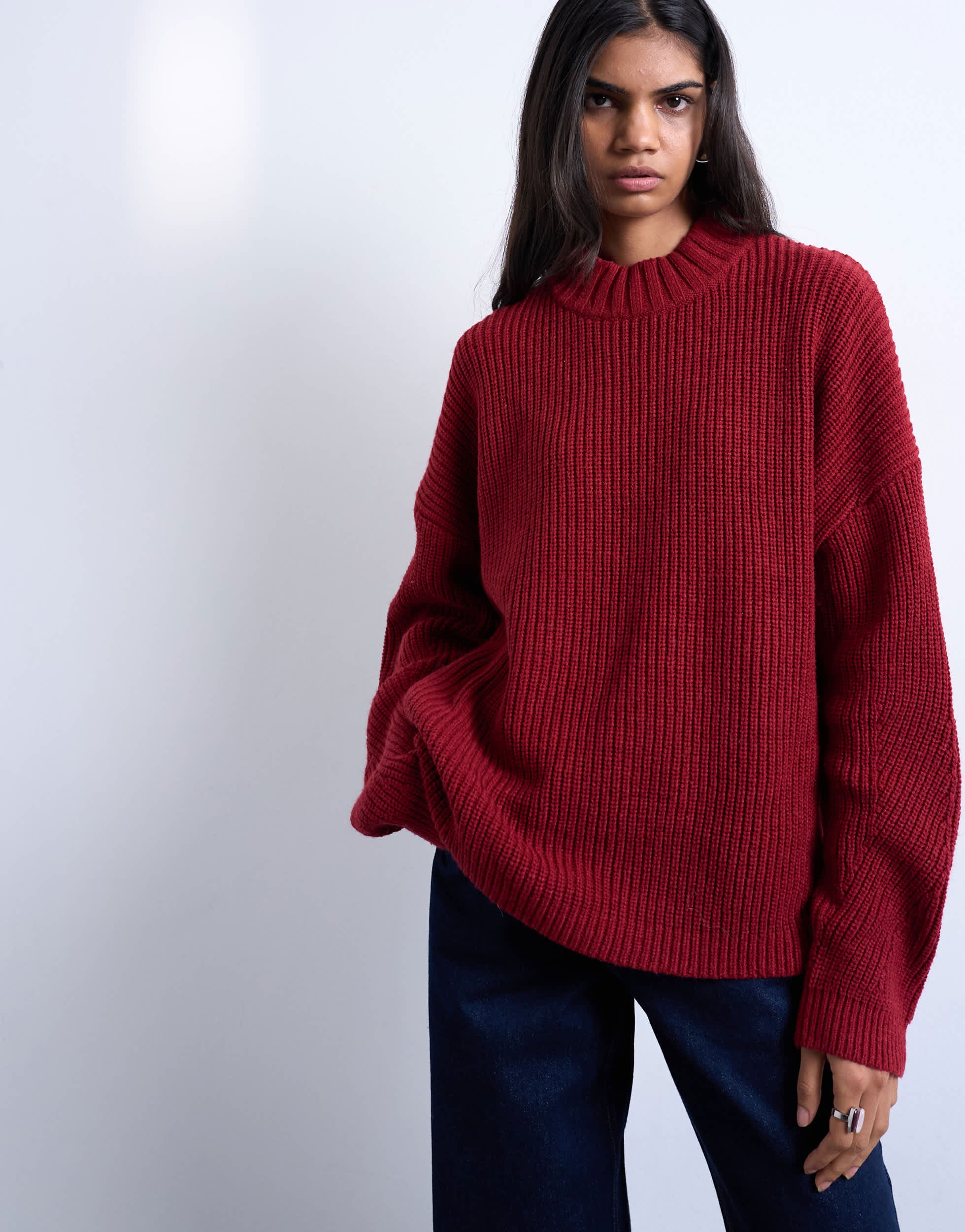 Pull Topshop oversize en maille côtelée à col large et épuré, couleur rouille