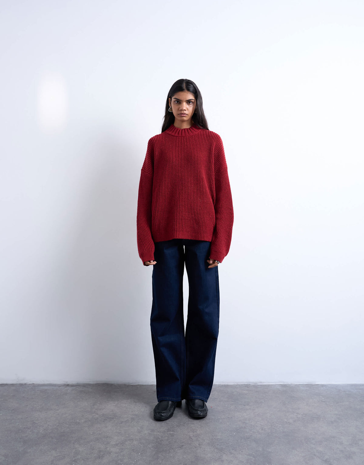 Topshop knitted oversized clean wide neck rib jumper in rust