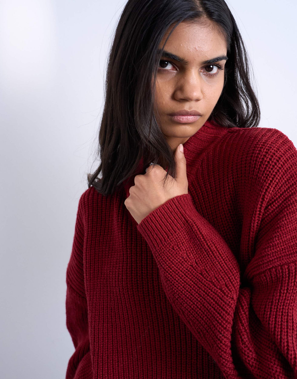 Topshop knitted oversized clean wide neck rib jumper in rust