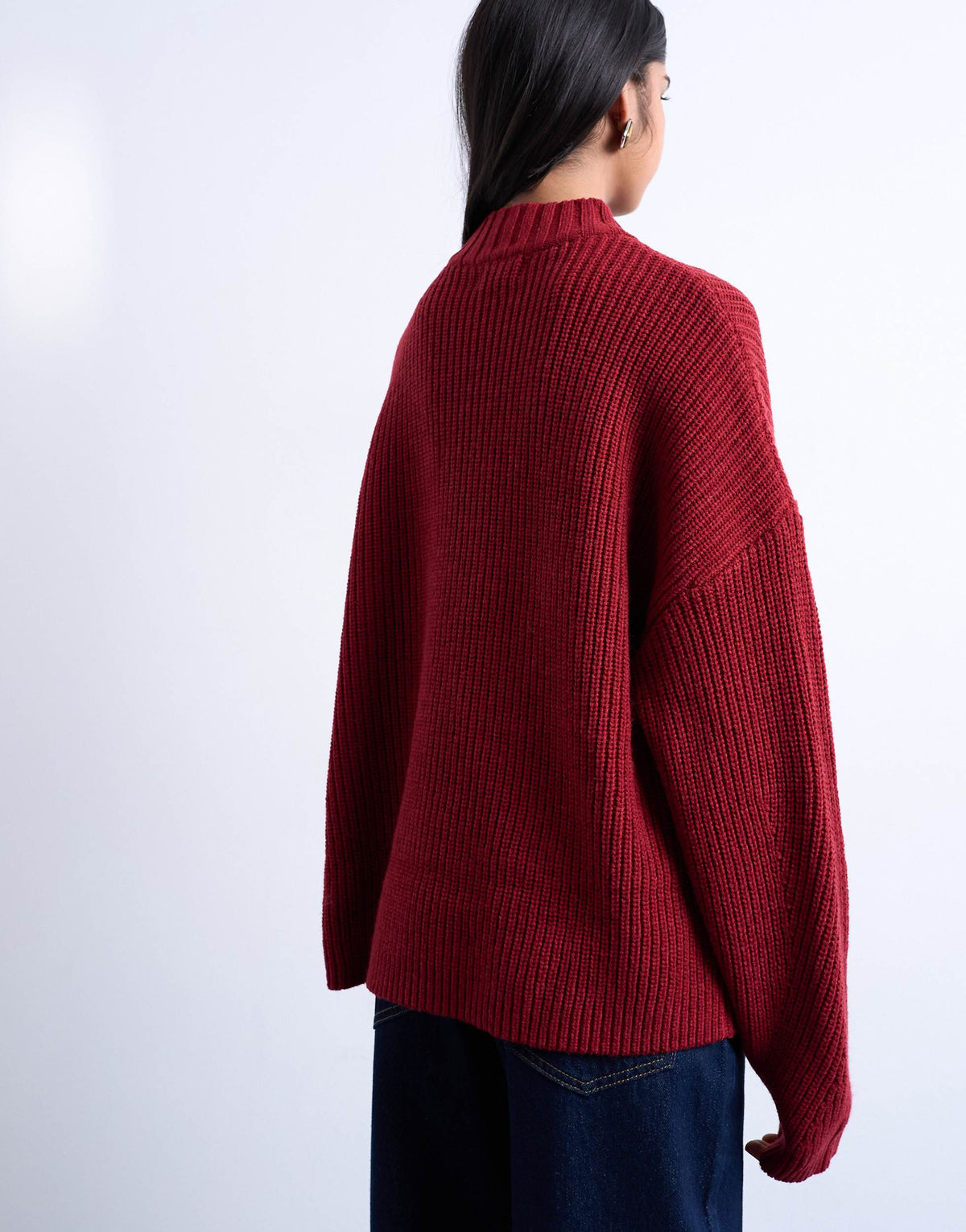Topshop knitted oversized clean wide neck rib jumper in rust