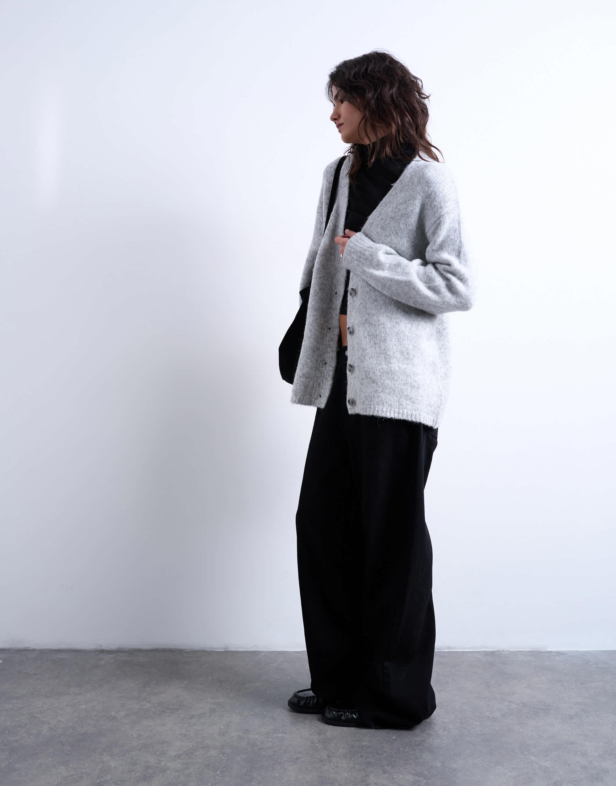 Topshop knitted longline easy cardigan in grey