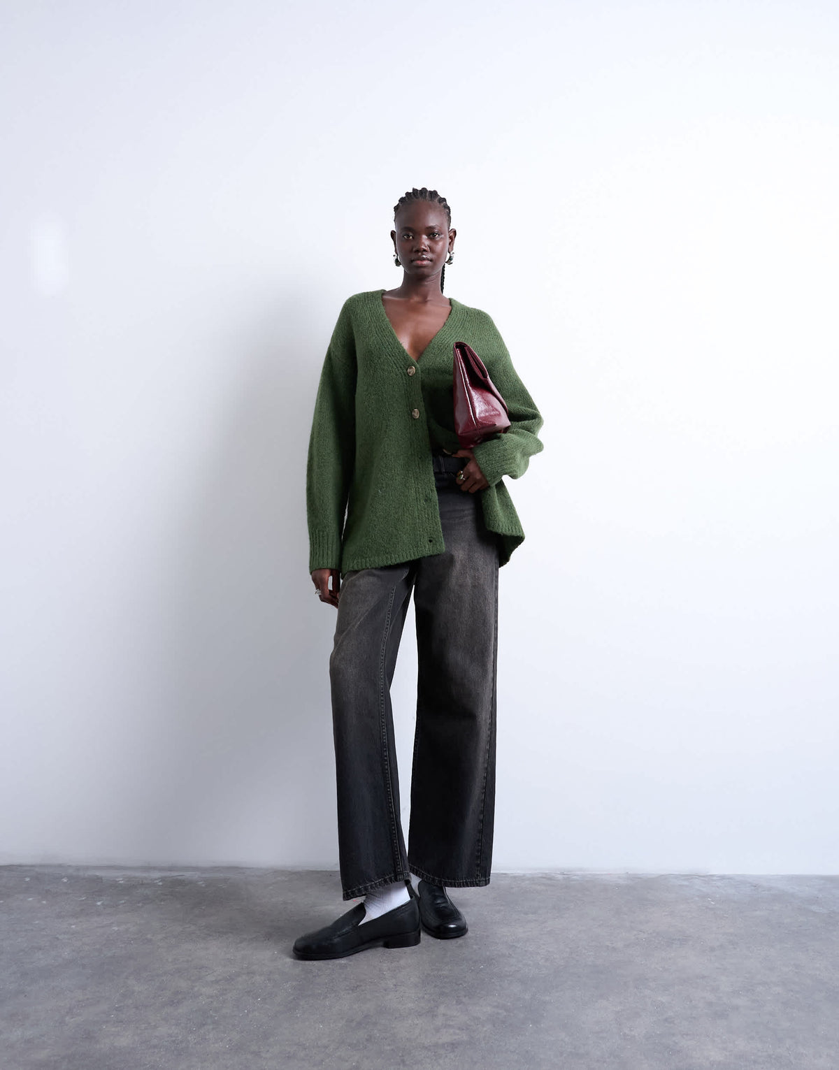 Topshop knitted oversized boyfriend longline easy cardigan in khaki