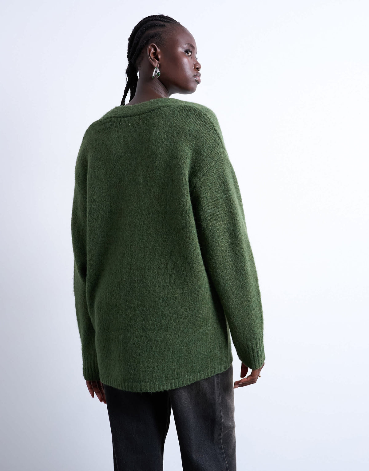 Topshop knitted oversized boyfriend longline easy cardigan in khaki