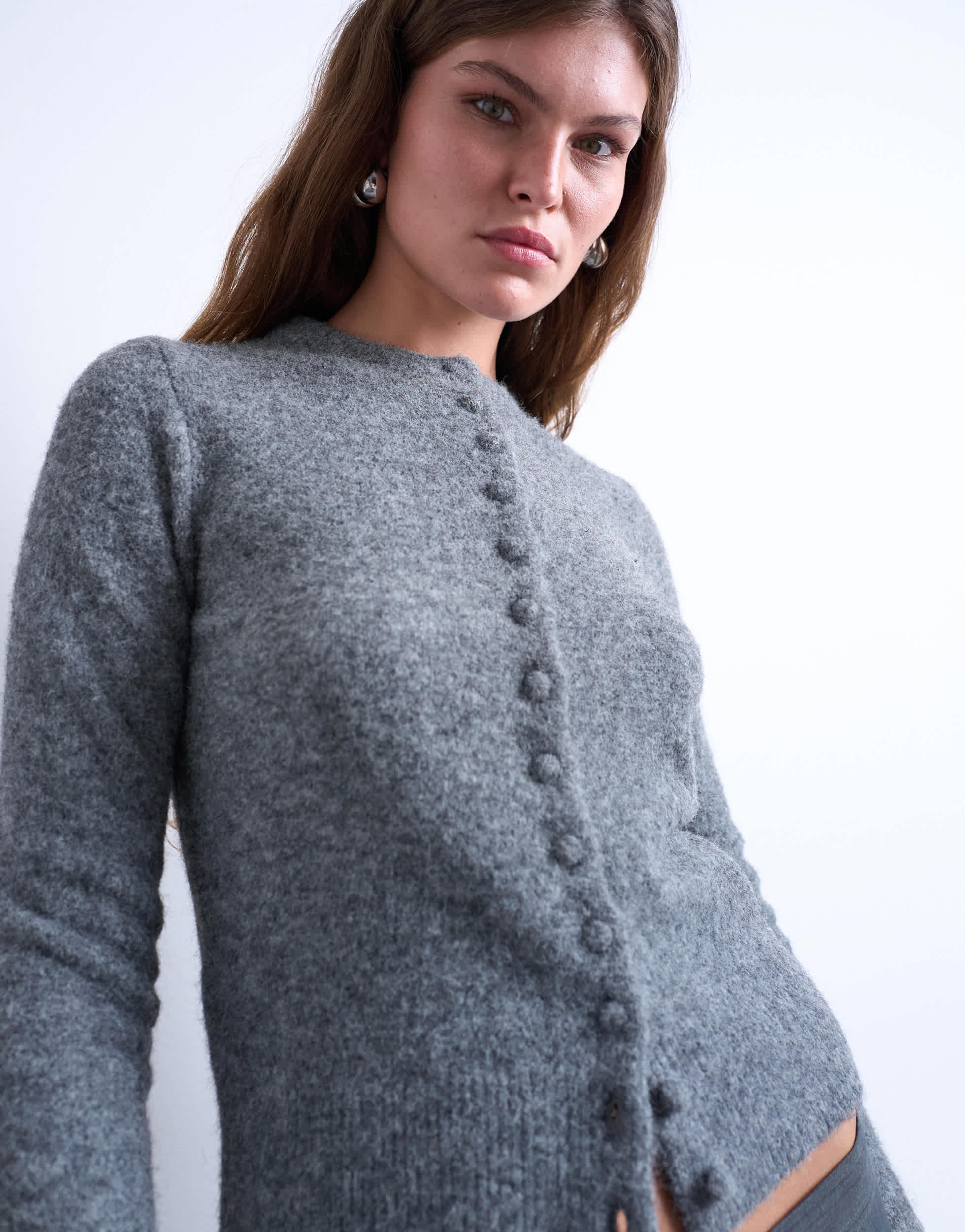 Gilet Topshop en maille grise à boutons recouverts