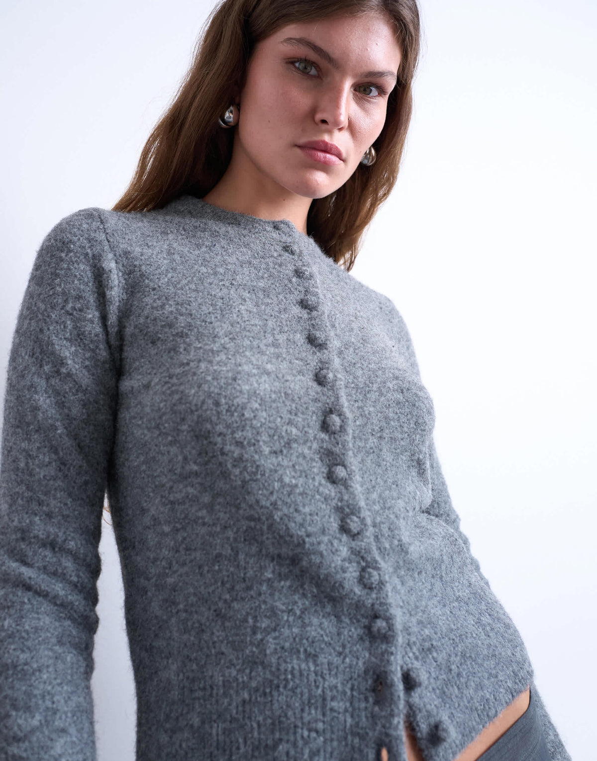 Topshop knitted covered button cardigan in grey