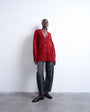 Topshop knitted oversized boyfriend longline easy cardigan in red