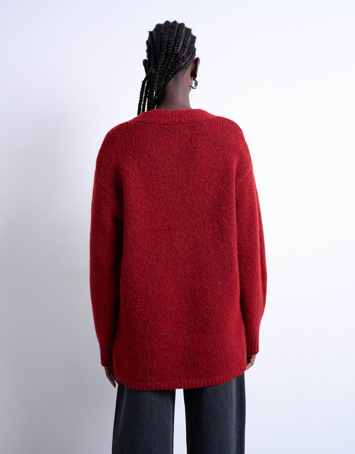 Topshop knitted oversized boyfriend longline easy cardigan in red