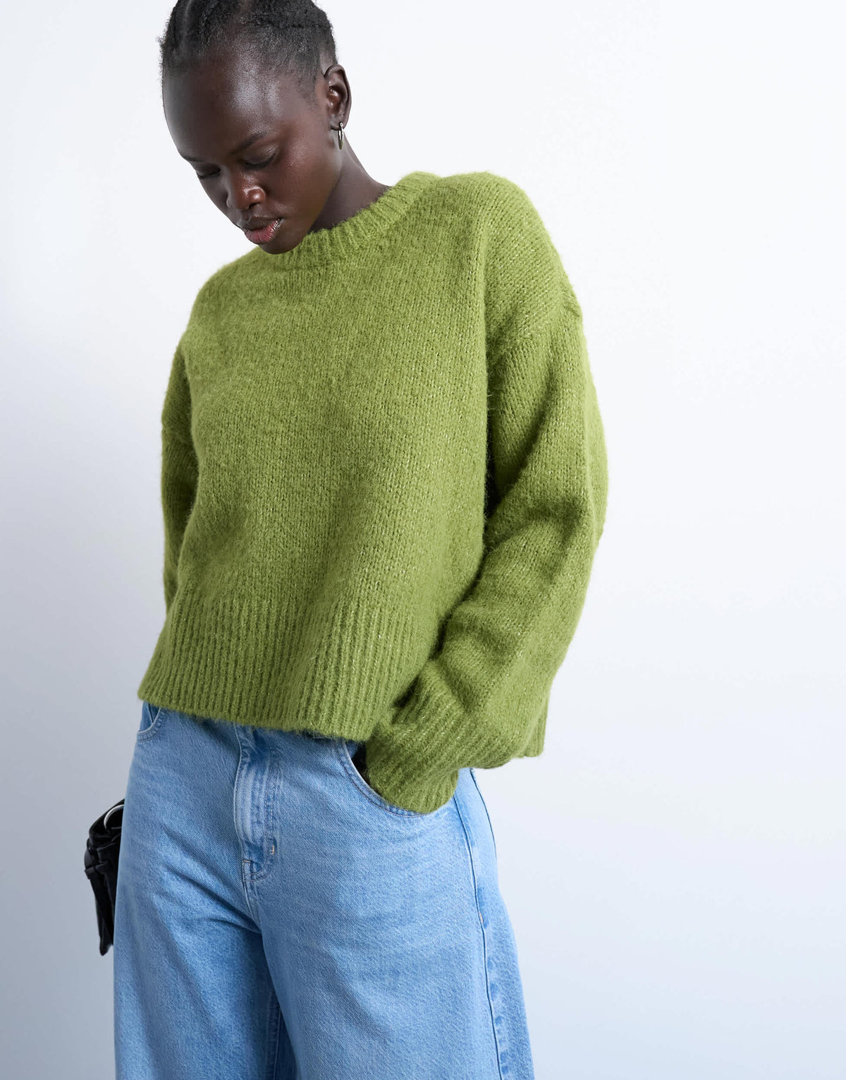 Topshop knitted wool blend fluffy ultimate jumper in green