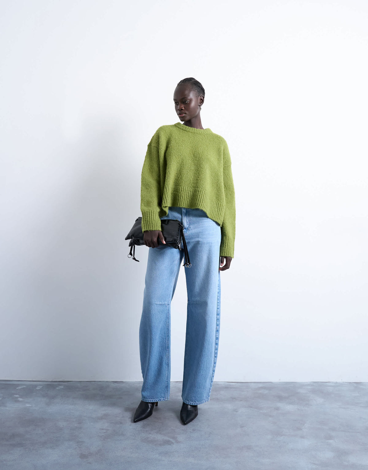 Topshop knitted wool blend fluffy ultimate jumper in green