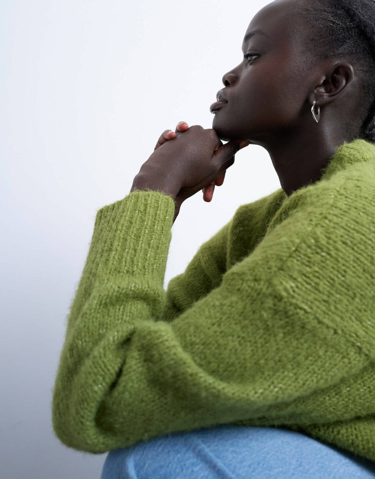 Topshop knitted wool blend fluffy ultimate jumper in green