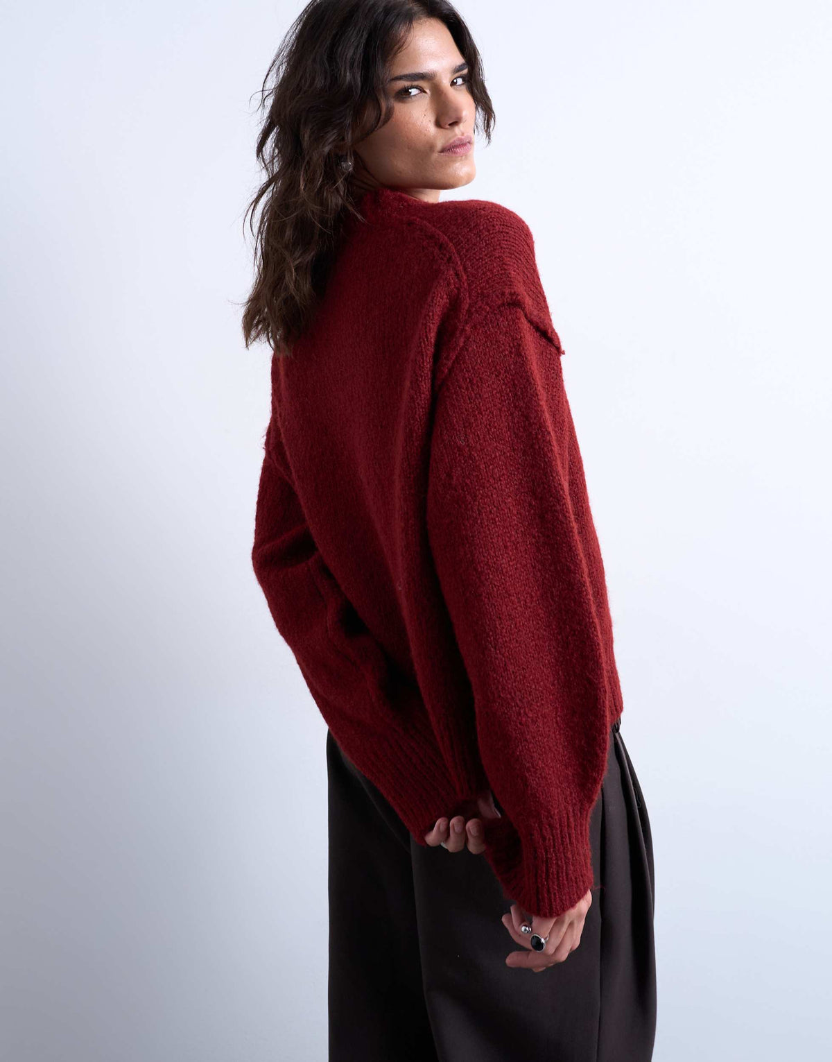 Topshop knitted wool blend fluffy exposed seam easy jumper in red