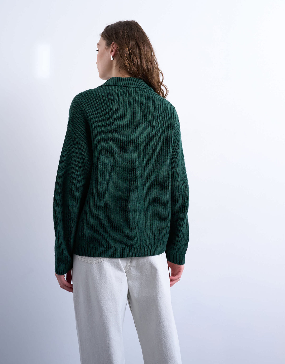 Topshop knitted rib double pocket jacket in green