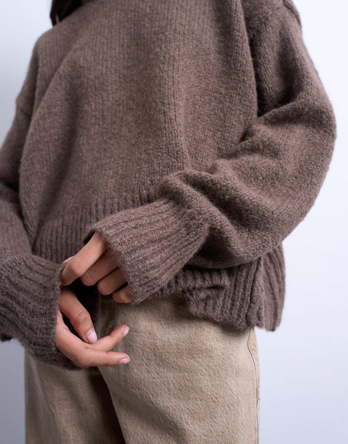 Topshop knitted wool blend fluffy ultimate jumper in mocha