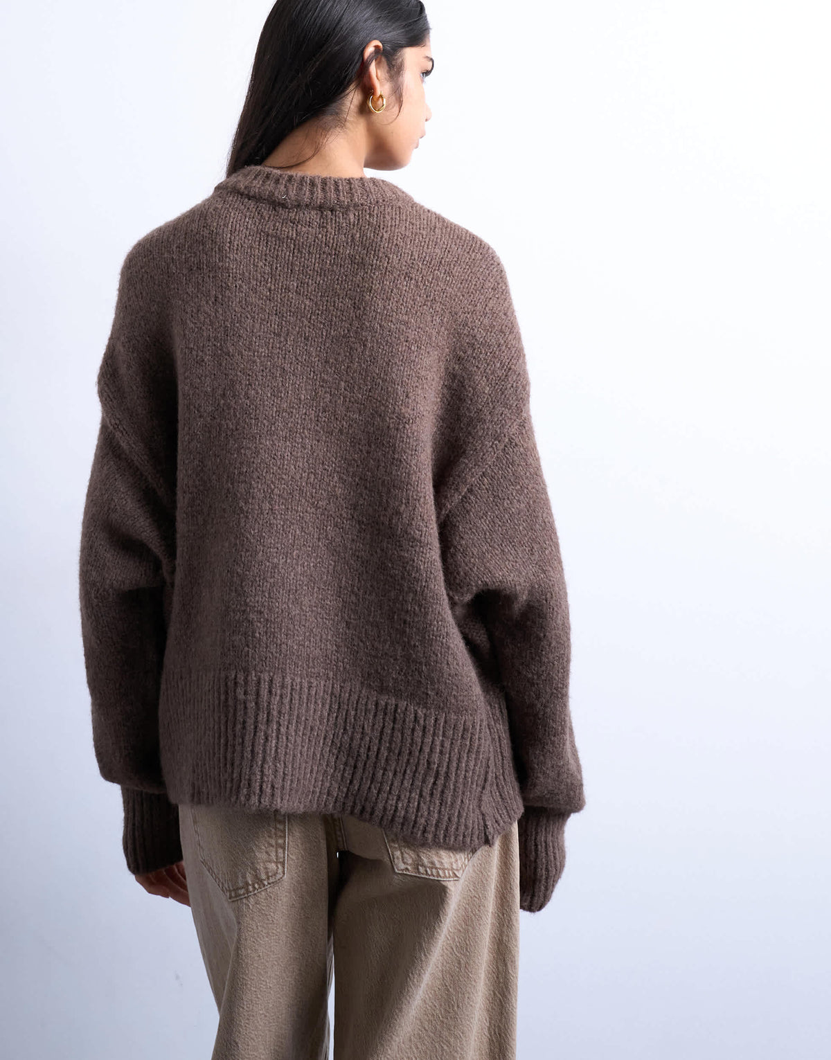 Topshop knitted wool blend fluffy ultimate jumper in mocha
